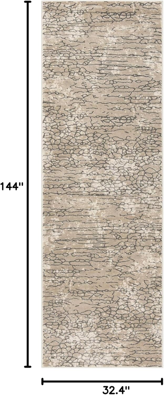 SAFAVIEH Meadow Collection Runner Rug - 2'7" x 12', Beige, Modern Abstract Design, Non-Shedding & Easy Care, Ideal for High Traffic Areas in Living Room, Bedroom (MDW170B)
