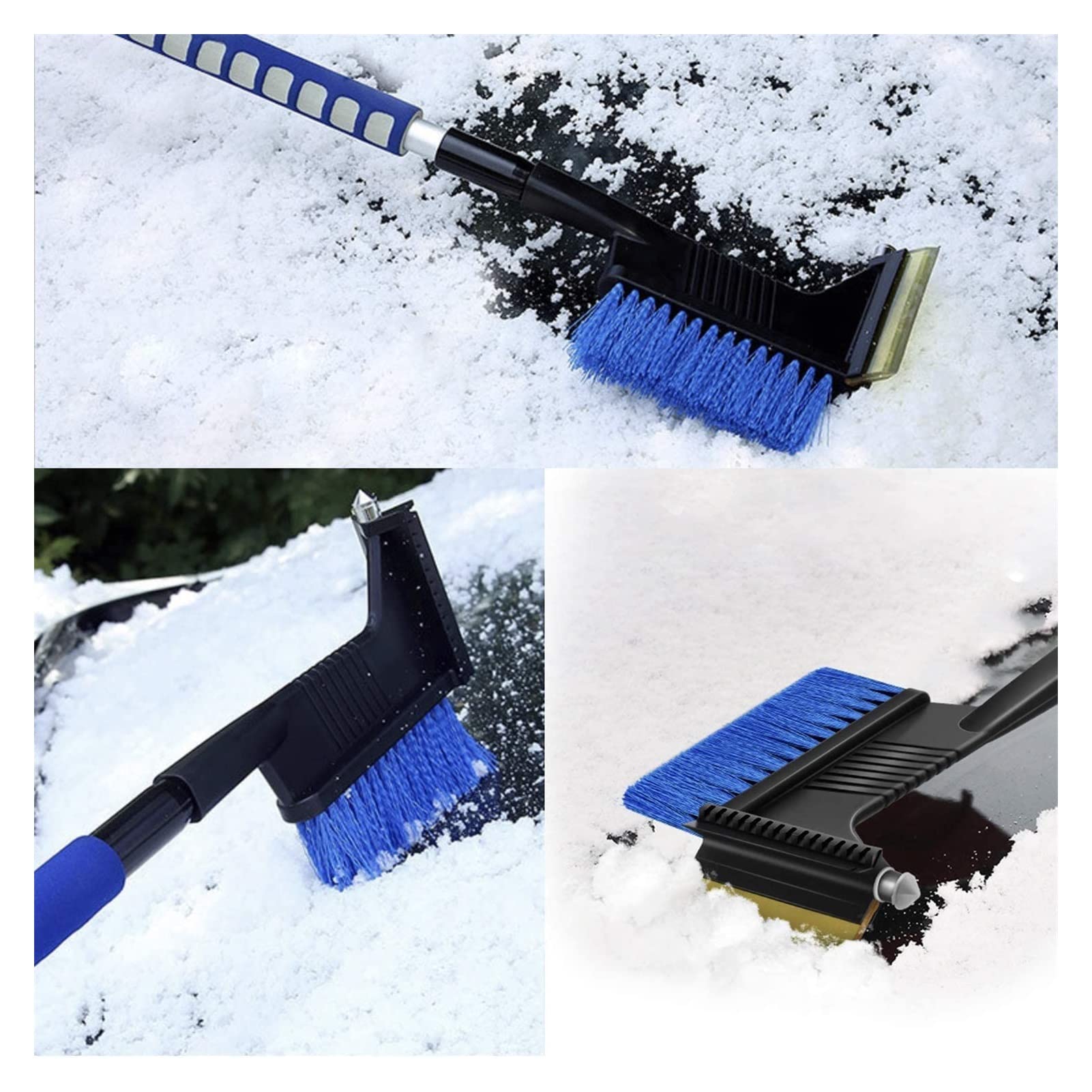 XMING Coche de la Nieve Cepillo Eliminación Extensible, con el raspador de Hielo por un Parabrisas del Coche, Pala Remoción Coche de la Nieve con el Cepillo de Seguridad Martillo