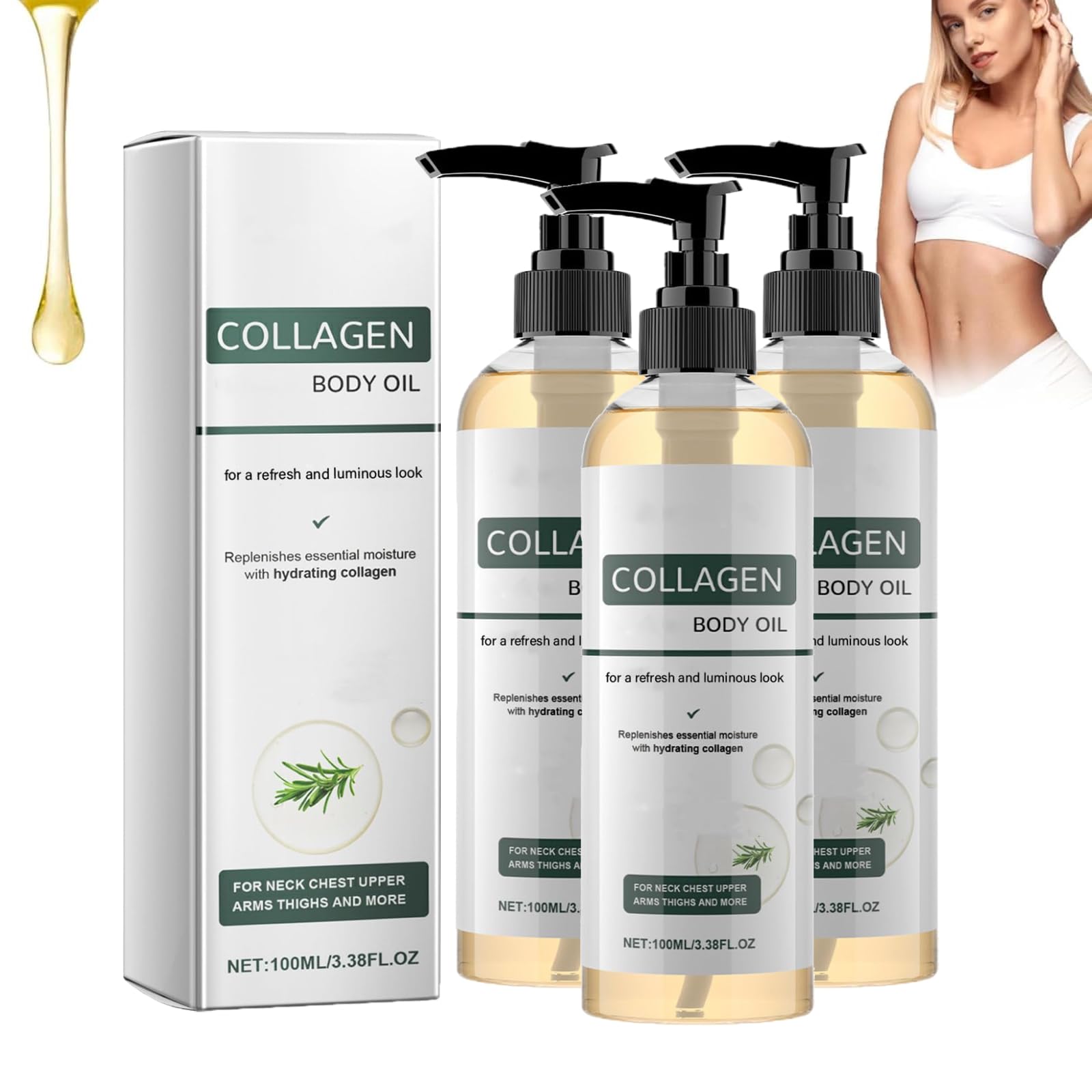 Divinvera Huile Corporelle Liftante Au Collagène, Divinvera Collagen Lifting Body Oil, Huile Raffermissante Pour Le Corps, Collagene Huiles Corps Pour Femmes, Hydratation, Anti Cellulite (3PC)