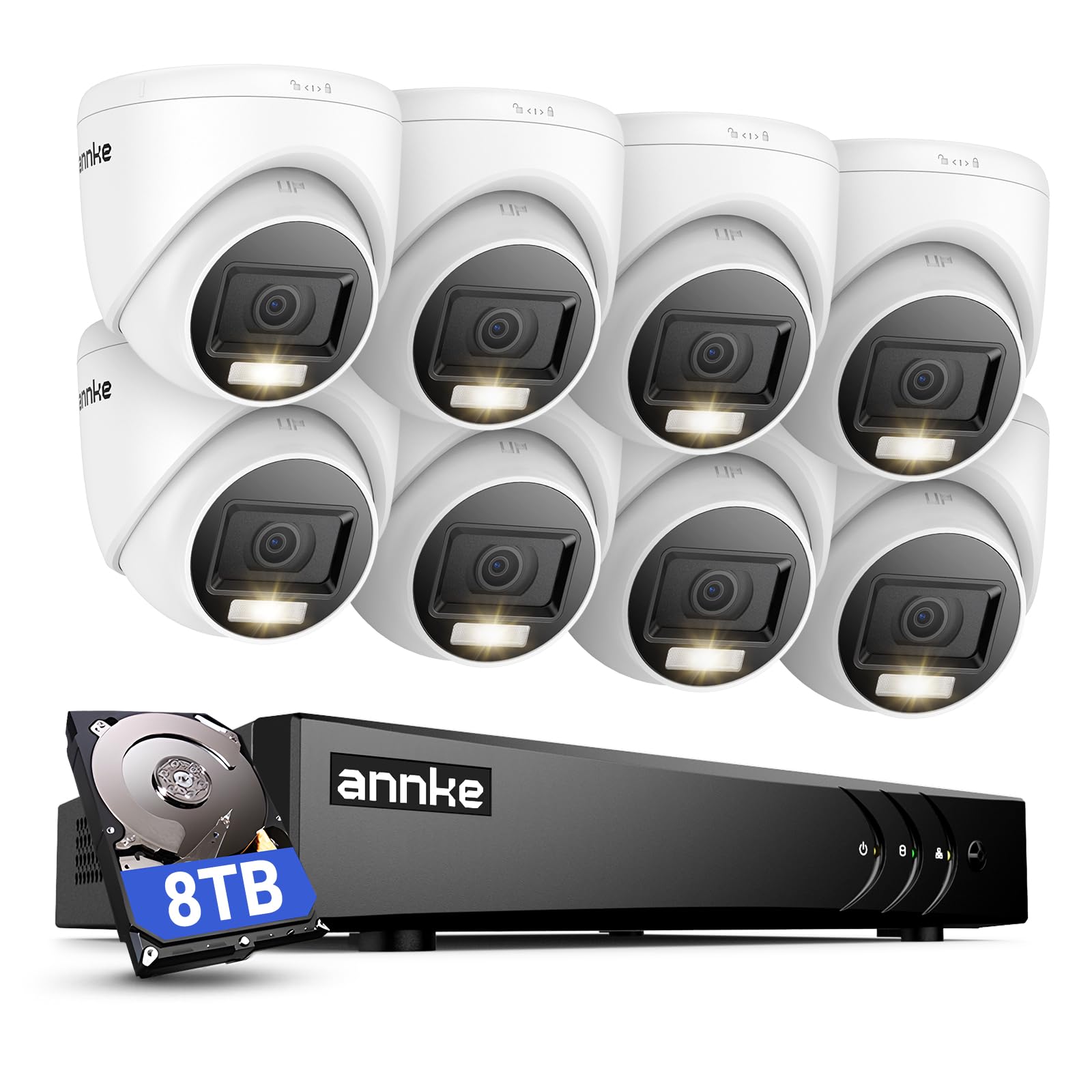 ANNKE 1080p przewodowa kamera do monitoringu zewnętrznego, zestaw z audio, 16-kanałowy 3K Lite DVR z kamerami 8 x 2 MP z podwójnym światłem, noktowizor, rozpoznawanie ludzi/pojazdu, IP67, dysk twardy