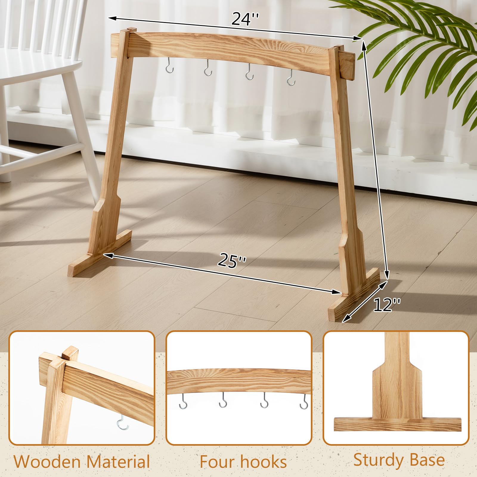 Cinnvoice 35,6 cm Gong-Ständer aus Holz mit Sockel für 1 Gong oder 4 Glockenspiele, tragbar, Mehrzweck, einfache Montage, ca. 63,5 x 61 x 30,5 cm, für Klangheilung, Meditation, Yoga