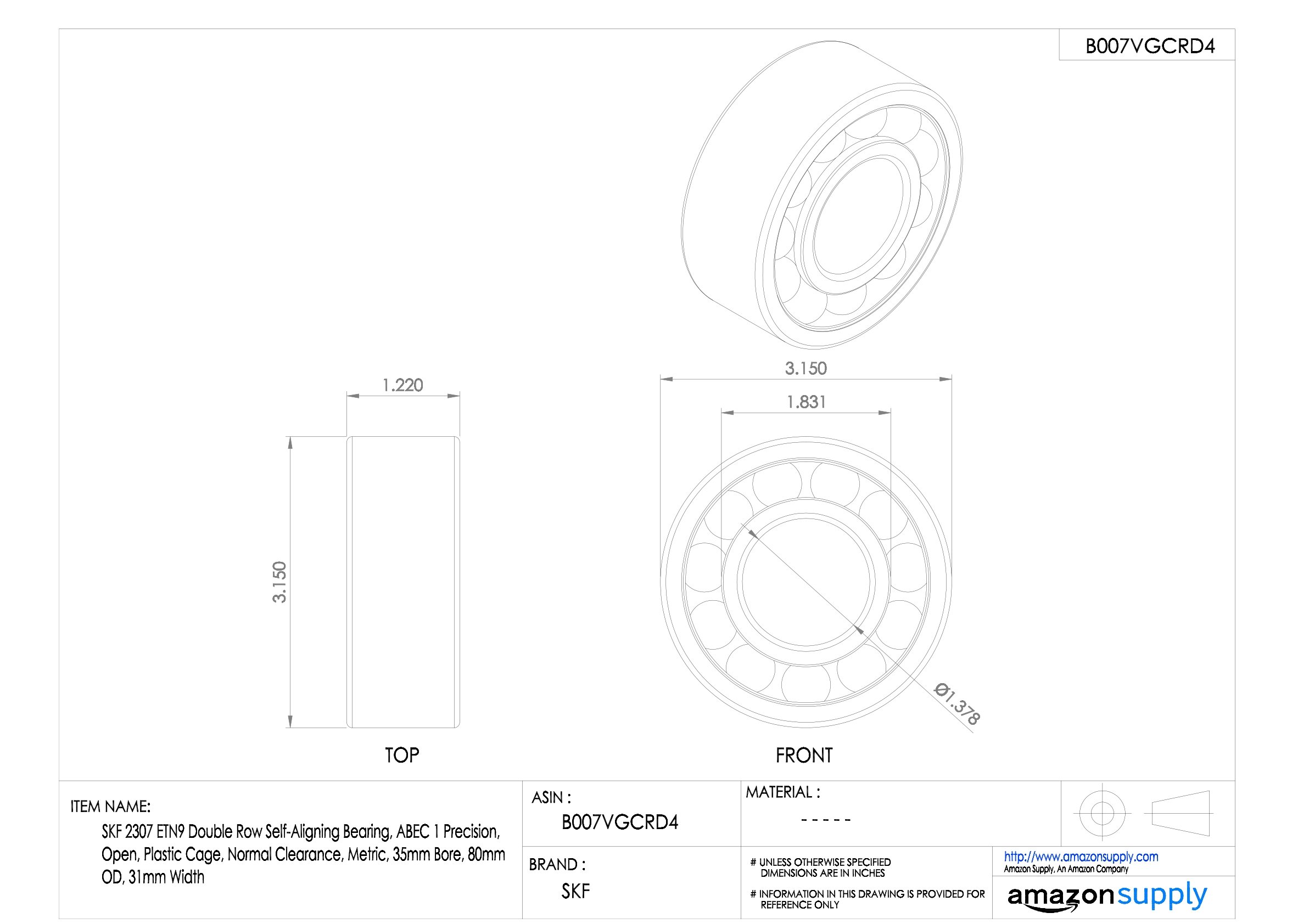 SKF 2307 ETN9 - Cuscinetto a sfera autoallineante