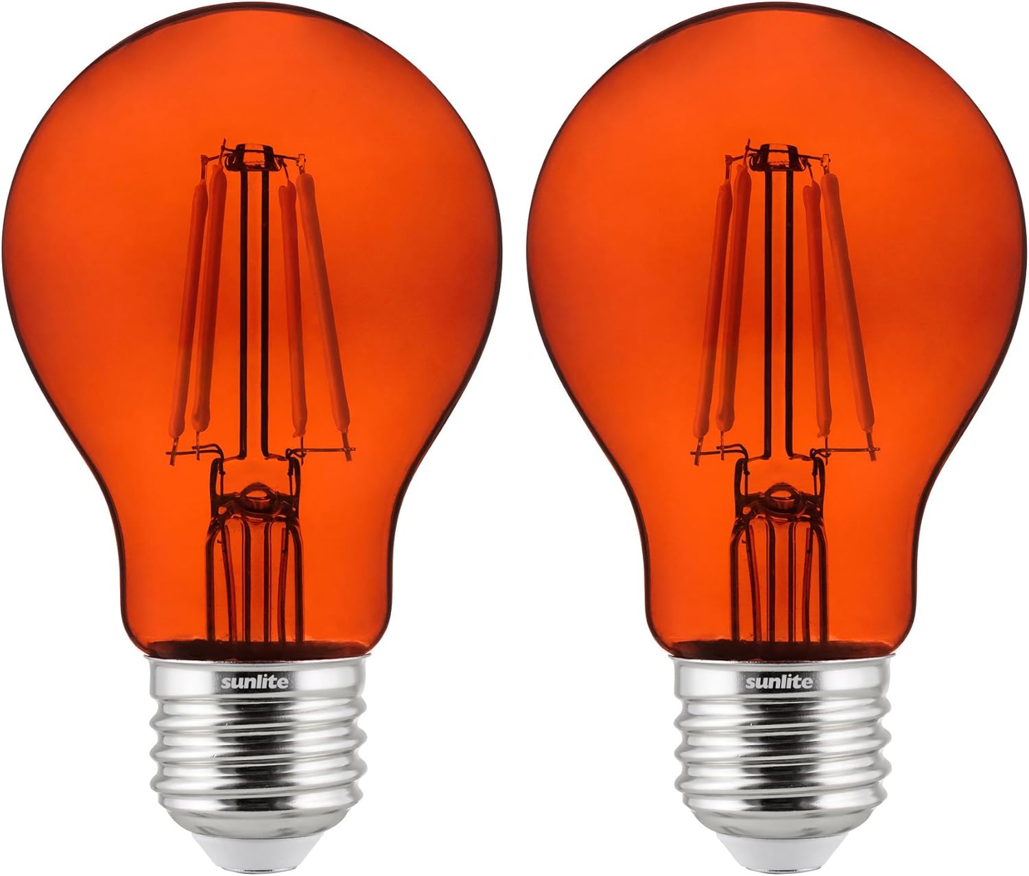 Sunlite 81085 LED Colored Filament A19 Light Bulb, 4.5 Watts, Medium E26 Base, 120 Volts, Transparent Orange, Dimmable, 320 Degree Beam Angle, UL Listed, 2 Count