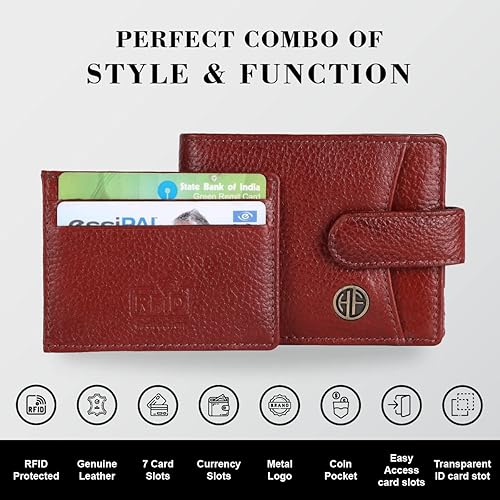 Miniatura 3 de Cartera de piel de napa marrón con protección RFID para hombre, 5 ranuras para tarjetas, 1 bolsillo para monedas, 2 compartimentos ocultos, 2