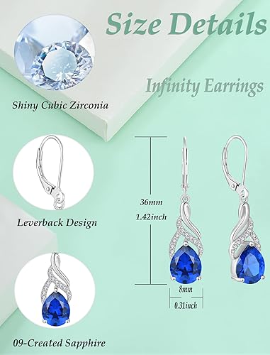 Miniatura 6 de Vesitim Womens Teardrop Dangle Earrings-Birthstone Gemstones Earrings 925 Sterling Silver Infinity Drop Earrings Jewelry Gift for