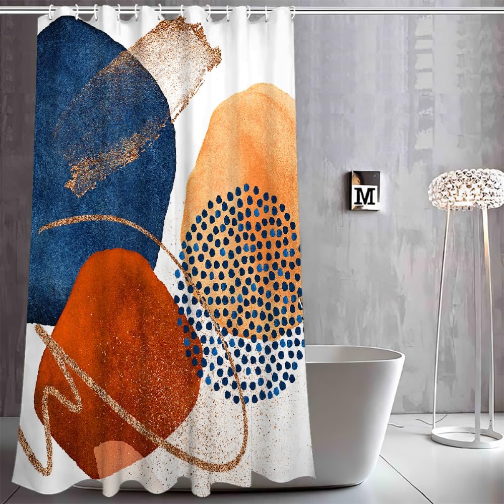 Mid-Century Modern Shower Curtain,72" W x 72" L Geometric Lines Shower Curtains for Bathroom, Fabric Bath Curtain Sets Decor with Hooks（Colorful）