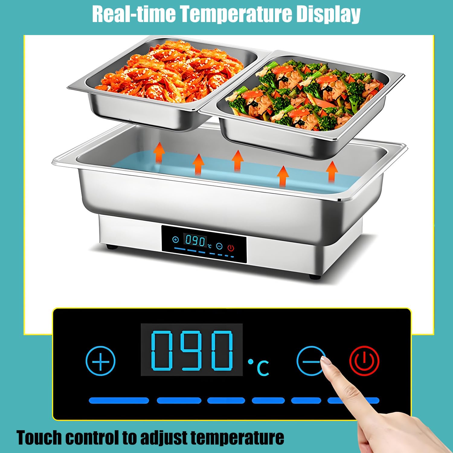 Podgrzewacz do potraw Chafing Dish 9QT z funkcją utrzymywania temperatury, elektryczny podgrzewacz do potraw ze stali nierdzewnej na przyjęcia ogrodowe, bufety hotelowe, pojemnik na ciepło 1
