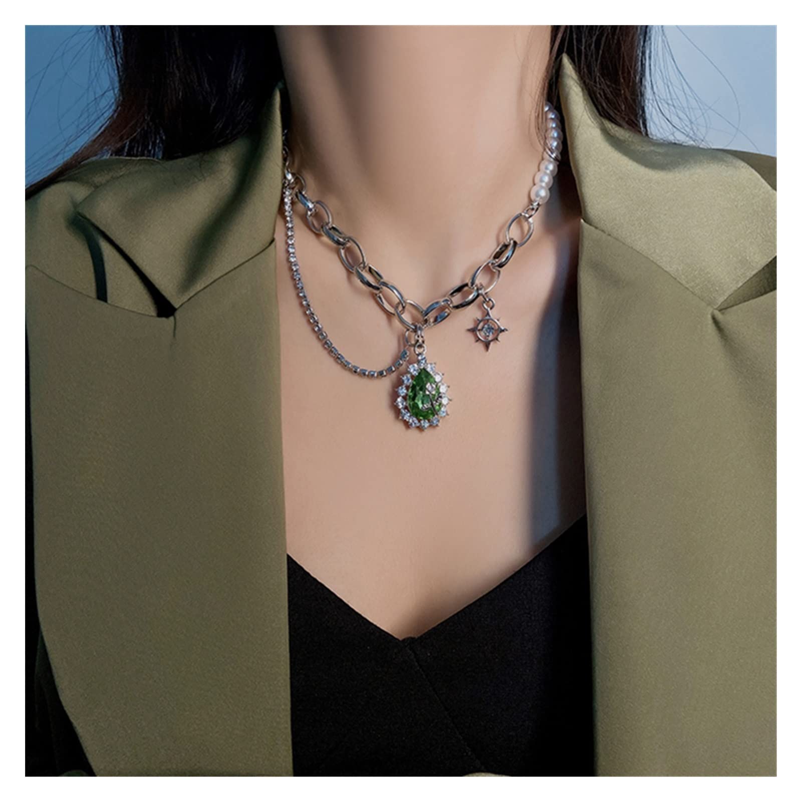 Collares Collares de Empalme de Estilo romántico francés Vintage for Mujer Sentido de Cadena de eslabones de Lujo Colgantes de Gota de Agua Joyería Accesorios de Baile Collar de Mujer