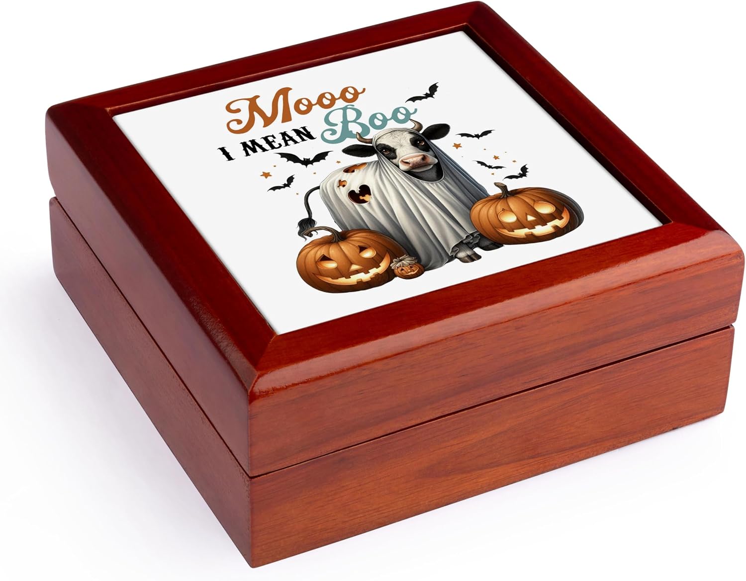 3dRose Moo I Mean Boo Funny Cows Jewelry Box 7 x 7 inch with 4 inch tile