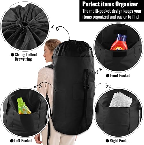Miniatura 4 de JOINPRO Bolsa de lavandería extra grande de 125 litros con correas para el hombro, diseño ajustable y extensible, bolsa de lavandería con 3