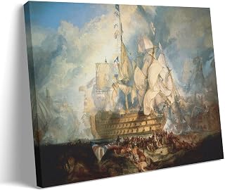 FFYunXia J.M.W.Turner Prints Wall Art Paintings Poster The Battle of Trafalgar Canvas Wall Art Decorative Bedroom Modern Home Print Picture Artworkss Frame 08x12inch(20x30cm)