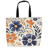 Large Tote Bag for Women, Floral Grocery Tote with Snap Thick Canvas Both Side Pattern, Gift Daily Use Shopping Travel Picnic