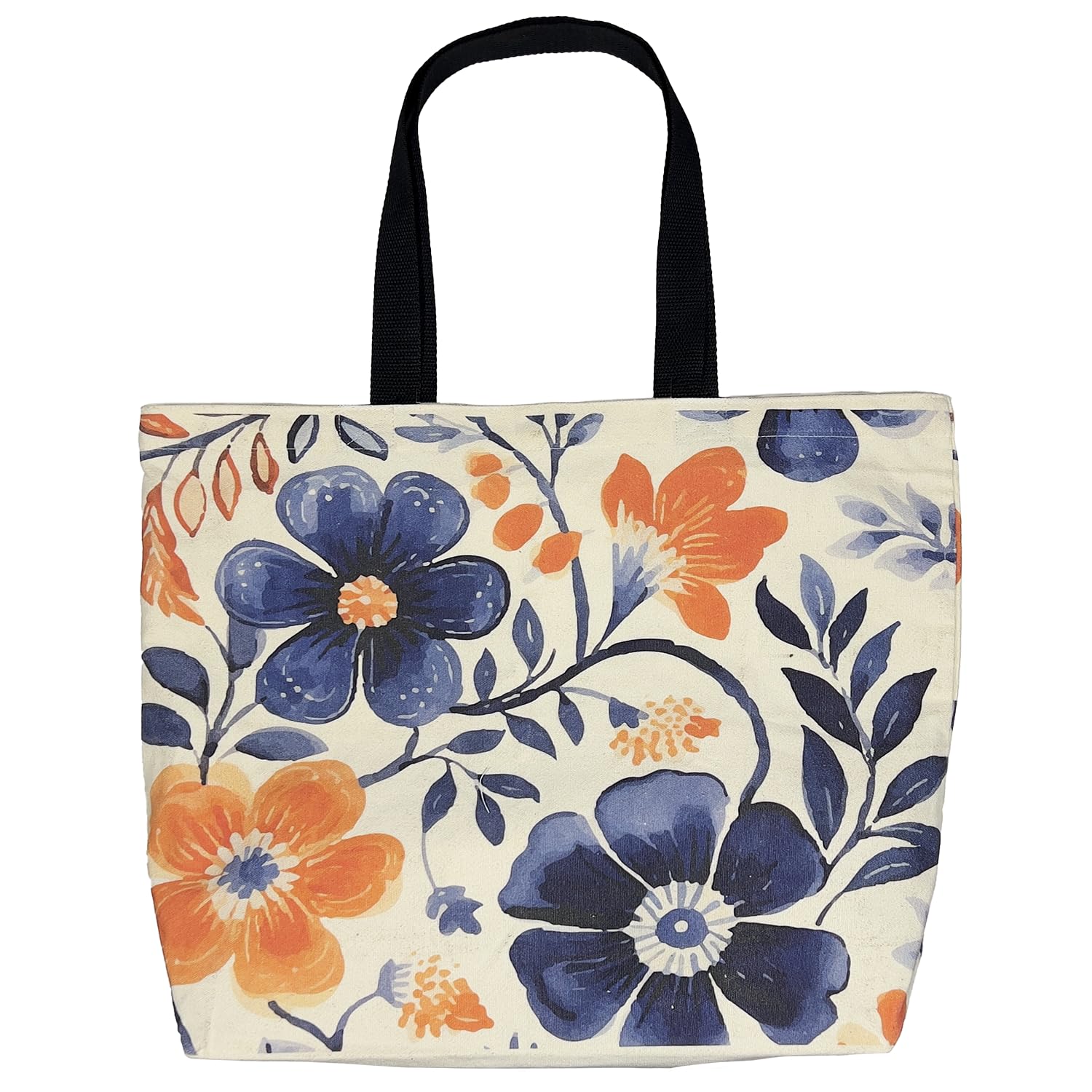 Large Tote Bag for Women, Floral Grocery Tote with Snap Thick Canvas Both Side Pattern, Gift Daily Use Shopping Travel Picnic