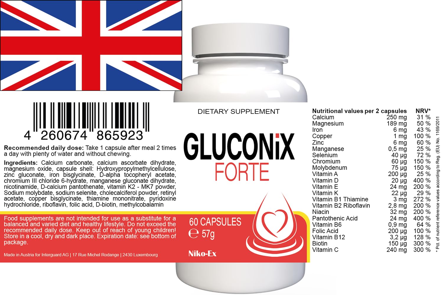 Gluconix Forte - 180 cápsulas (3 x 60 cápsulas, 3 unidades)