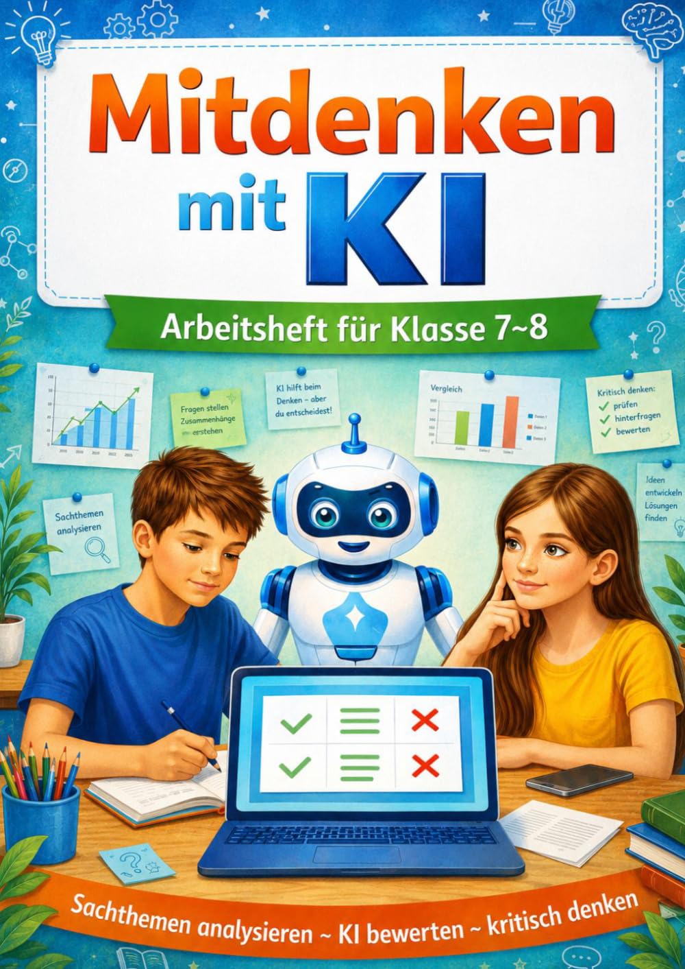 Mitdenken mit KI – KI-Arbeitsheft für Klasse 7-8: Sachaufgaben zum selbst Lösen, KI (Künstliche Intelligenz) vergleichen und kritisch einordnen – Medienkompetenz für Schule und Zuhause