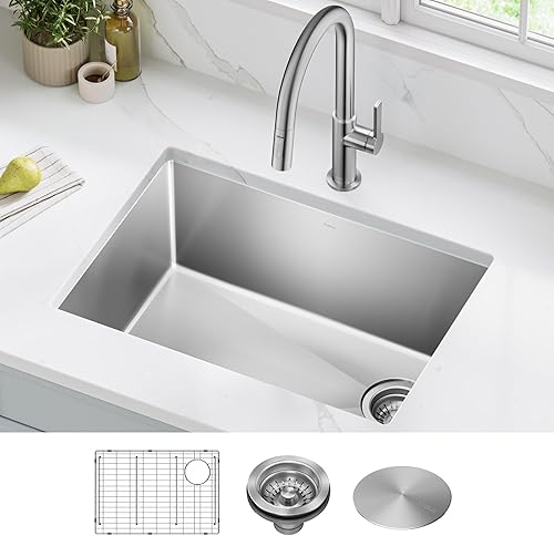Vista 111 de Kraus KHU101-24L Standart PRO 24-inch Undermount 16 Gauge Single Bowl Laundry and Utility Sink, 24 Inch, Tight Radius