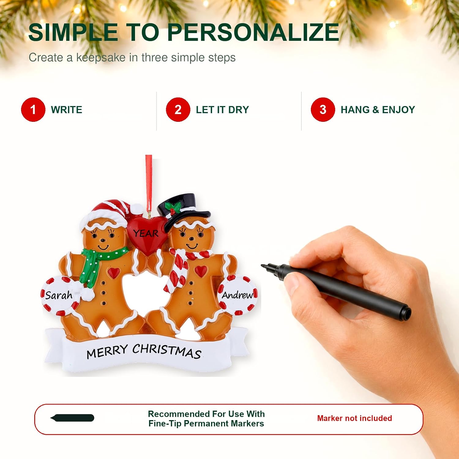 Family of 2 Christmas Ornament 2026 | Personalized Gingerbread Gift