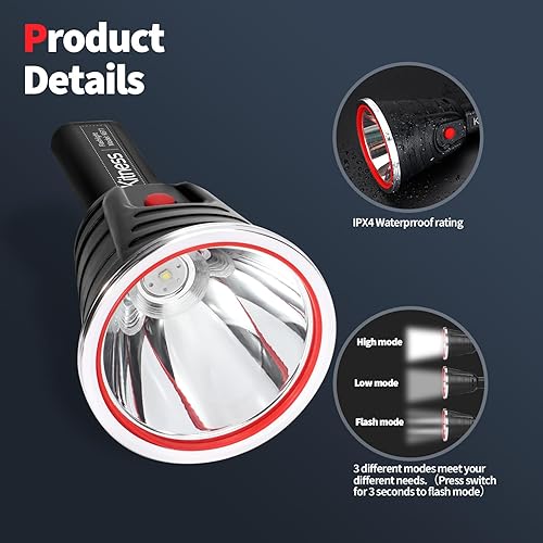Miniatura 6 de Kitness Foco de mano de alta potencia, linternas LED recargables, reflectores impermeables, superbrillantes, Coon, luces de caza, linterna