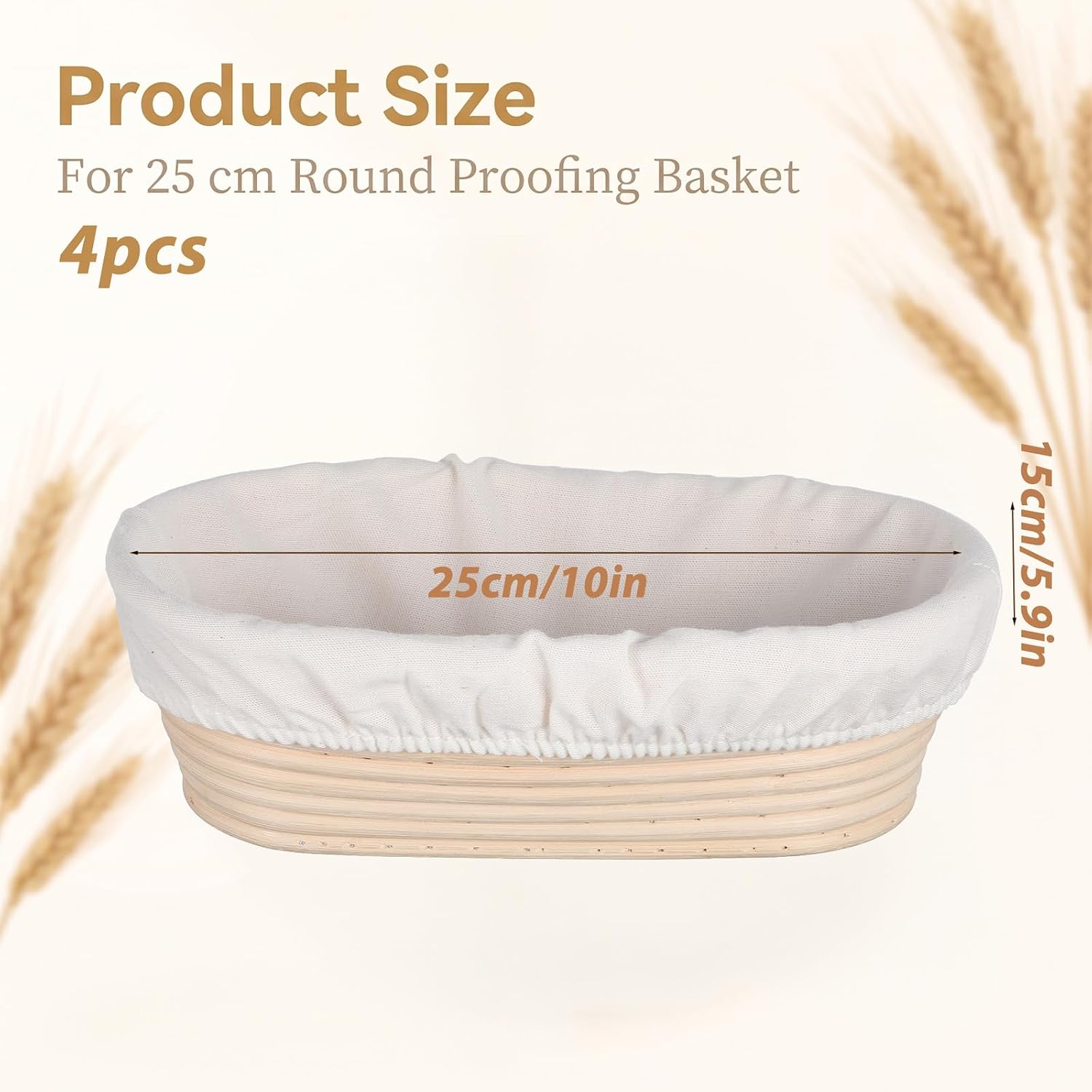 4 Pcs Banneton Basket Liner, Oval Cotton Sourdough Cover for Bread Proofing