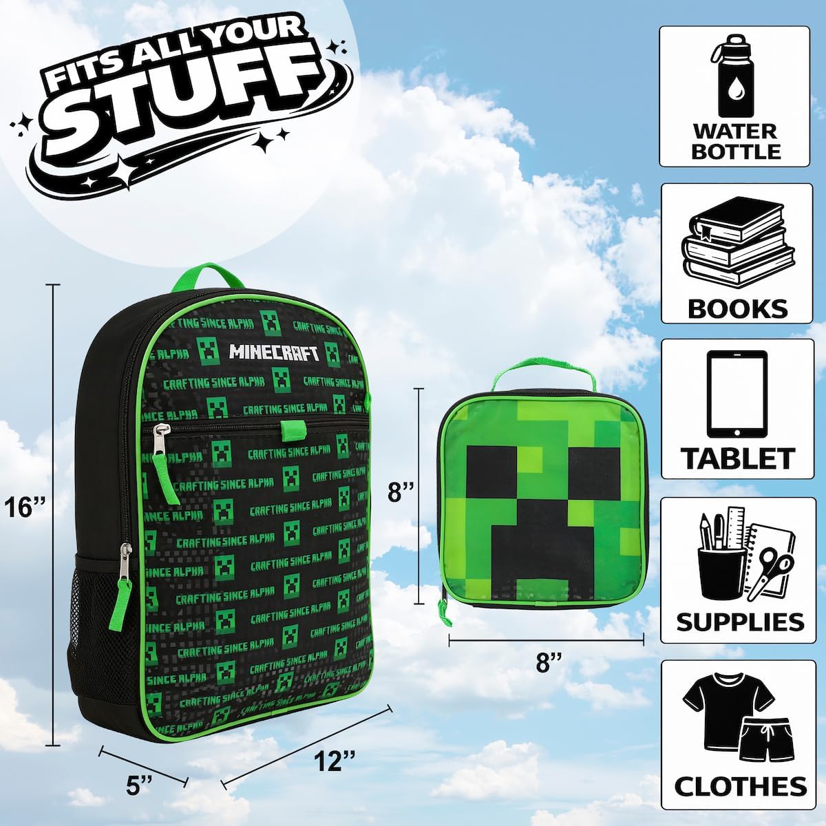 Bioworld Boys Minecraft Creeper Youth Backpack
