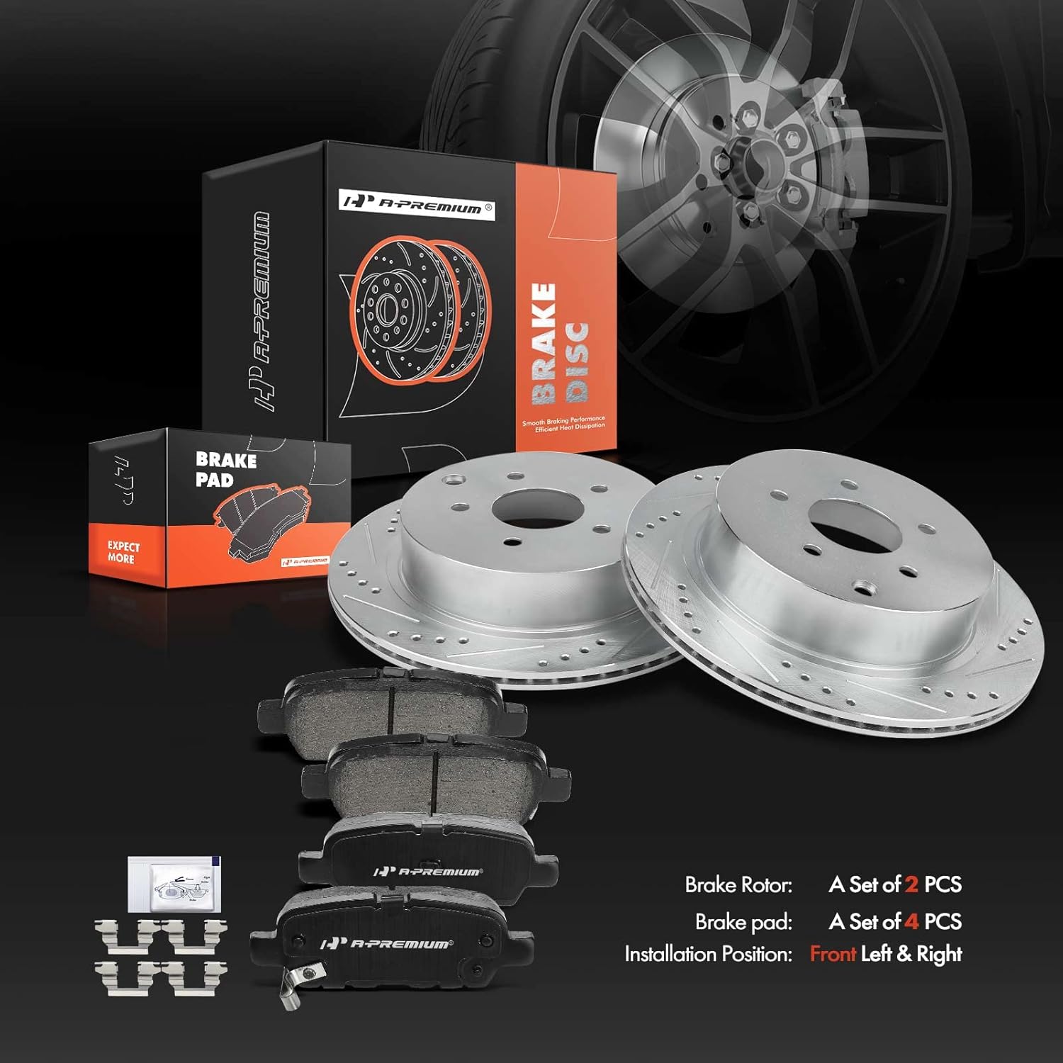 A-Premium 12.13 inch (308.10mm) Rear Drilled and Slotted Disc Brake Rotors + Ceramic Pads Kit Compatible with Select Infiniti and Nissan Models - FX35, Q50, QX70, JX35, M35H, M37, M56, Q60, Murano
