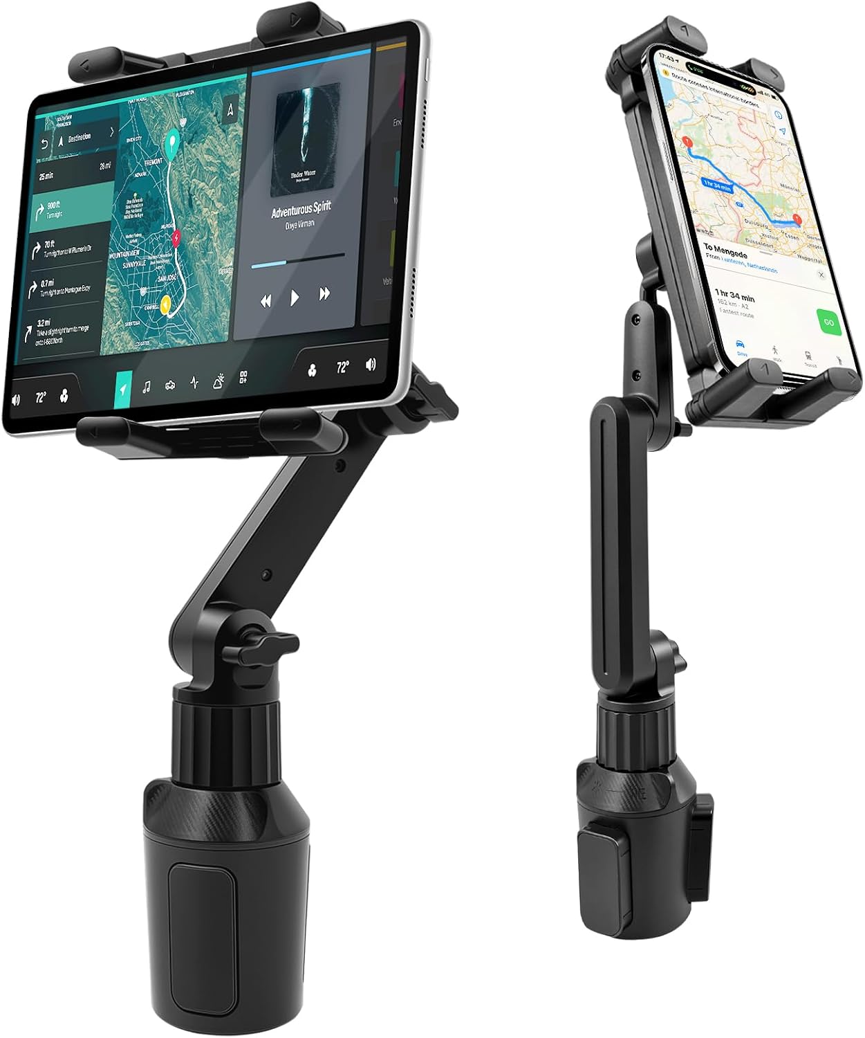 Cup Holder Tablet Mount for Car & Truck, Heavy Duty iPad Holder for Car, 15" Long Dual-Arm Adjustable Tablet Car Mount for iPad Pro 12.9/11/Air/Mini, Galaxy Z Fold 6/5/4, iPhone 17-11 (4.7-12.9")