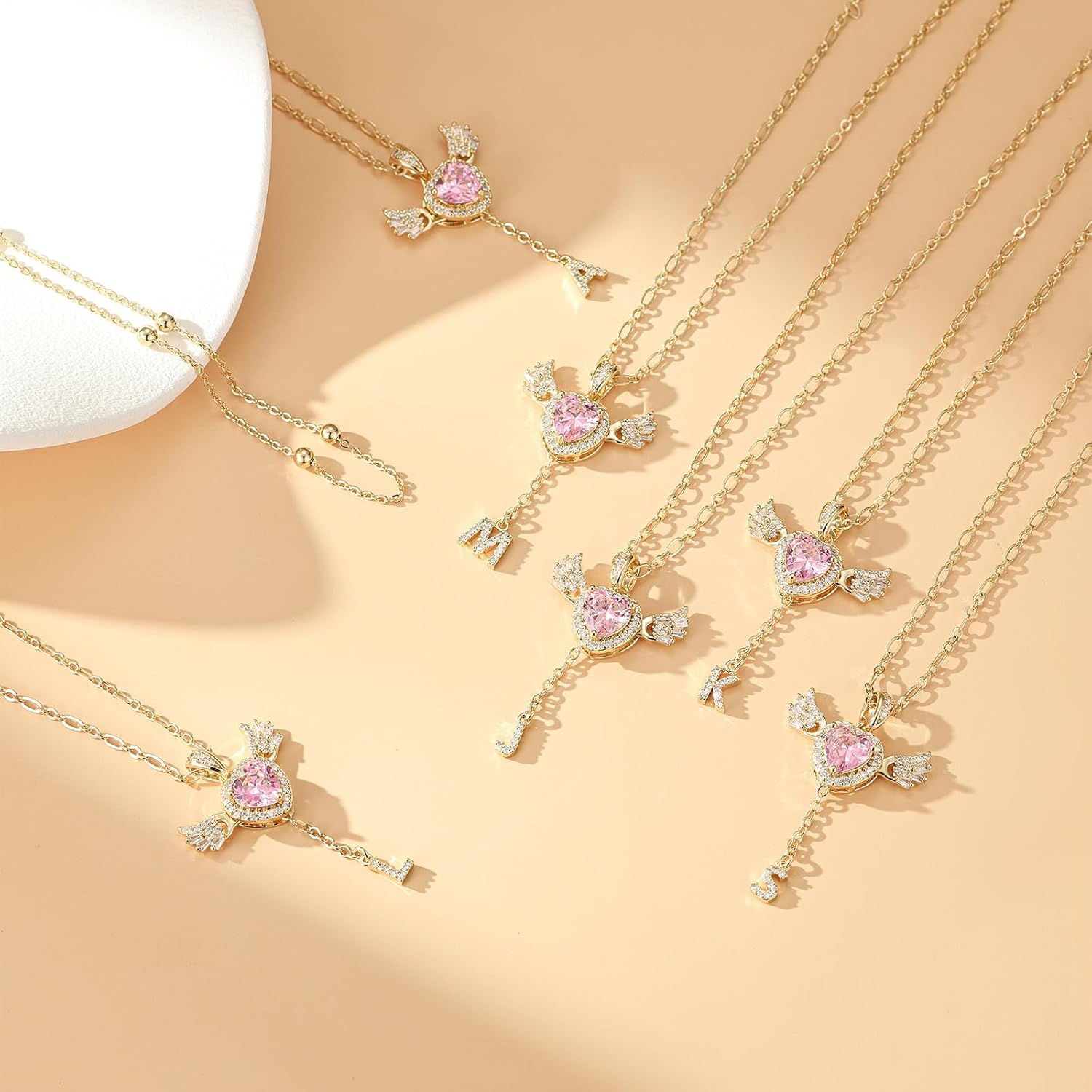 Letter Heart Necklace for Women Angel Wings Necklace 14K Gold Plated Name Initial Layered Necklace Zirconia Pendant Love Symbol Necklace Jewelry Gifts for Women - Image 3