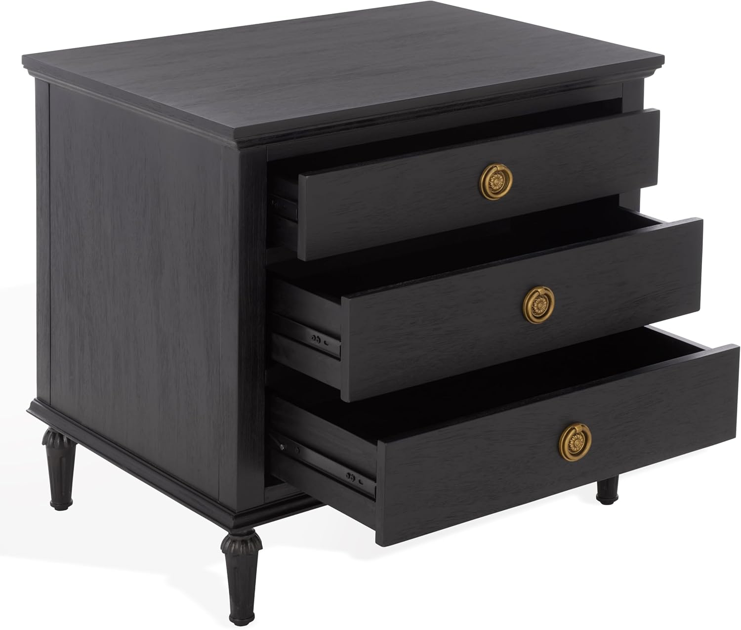 SAFAVIEH Couture Collection – Lisabet Black 3-Drawer Wood Nightstand, Fully Assembled Bedroom Storage with Metal Drawer Glides (SFV7705E)