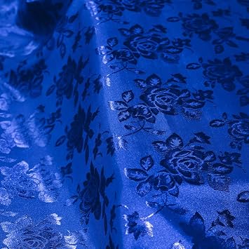 Kayla Royal Blue Polyester Floral Jacquard Brocade Satin Fabric by The Yard - 10004