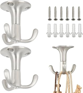 Mooche 2Pcs Ceiling Hooks, Heavy Duty Wall Mounted, Swivel 3 Hook Screw in