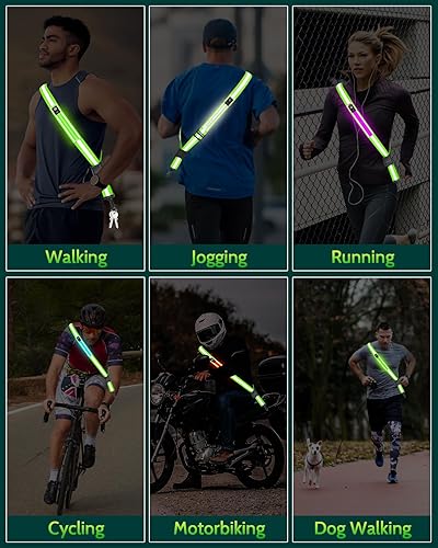 Miniatura 8 de LED Reflective Belt Sash - 5 Lights Colors & 3 Light Modes High Visibility Night Safety Belt, Rechargeable Light Up Running Gear Adjustable Vest