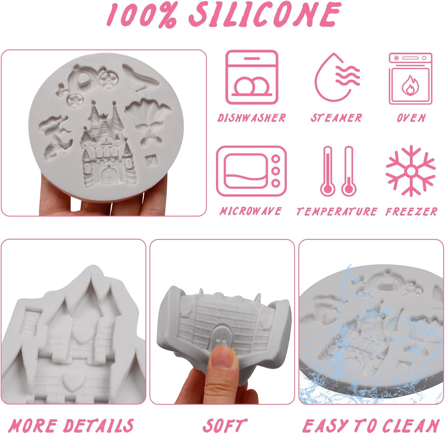 Castle Silicone Clay Mold Fairy Tales Castle Pumpkin Silicone Molds Carriage Crystal Shoes Princess Dress Chocolate Mold for Cake Decorating Cupcake Topper Polymer Clay Resin Set of 2