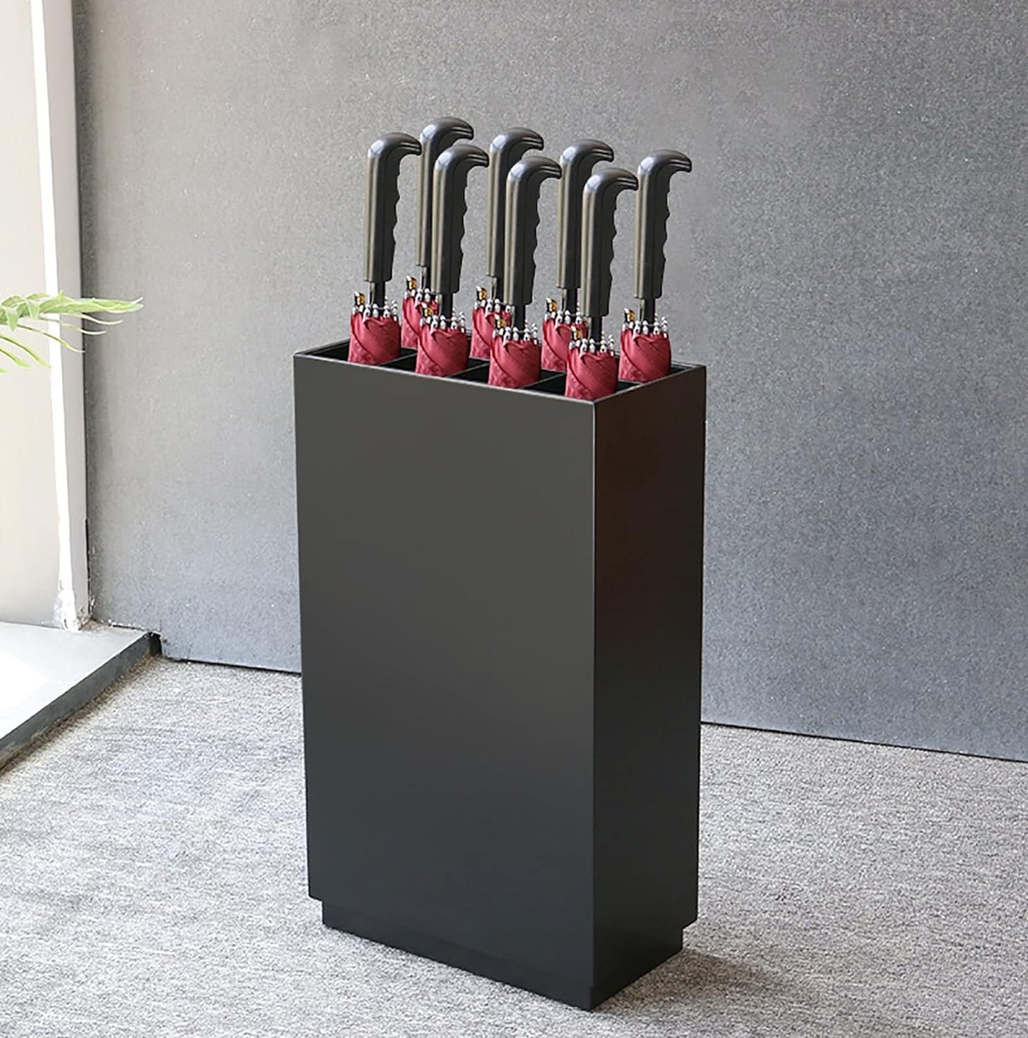 Regenschirmständer Schirmständer aus schwarzem Metall, Schirmständer, 10 Fächer, Schirmaufbewahrung, Organizer-Halter mit Abnehmbarer Tropfschale, Schirmhalter Modern
