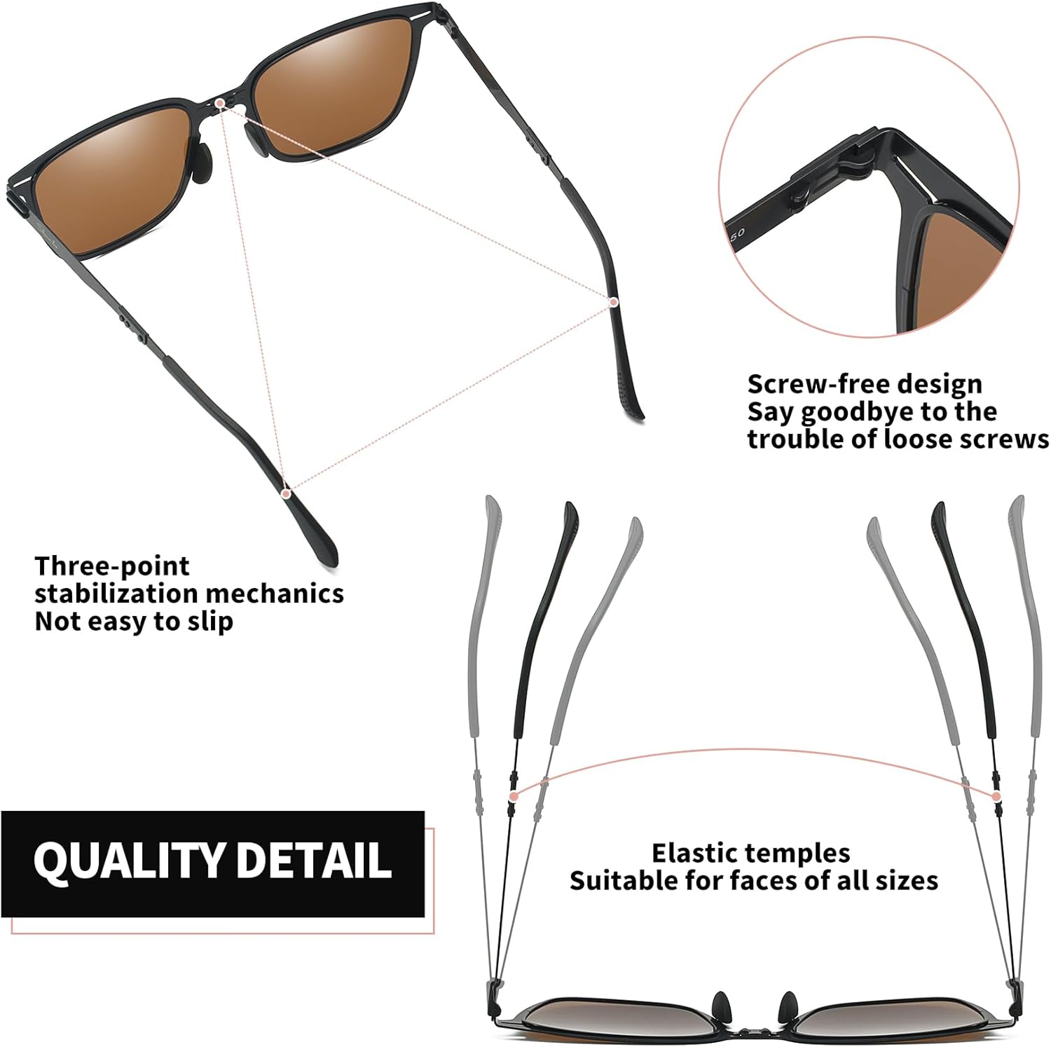 Polarized Folding Sunglasses Womens Men, Lightweight Foldable Sunglass Metal Frame Square Durable Sun Glasses Shades - Image 4