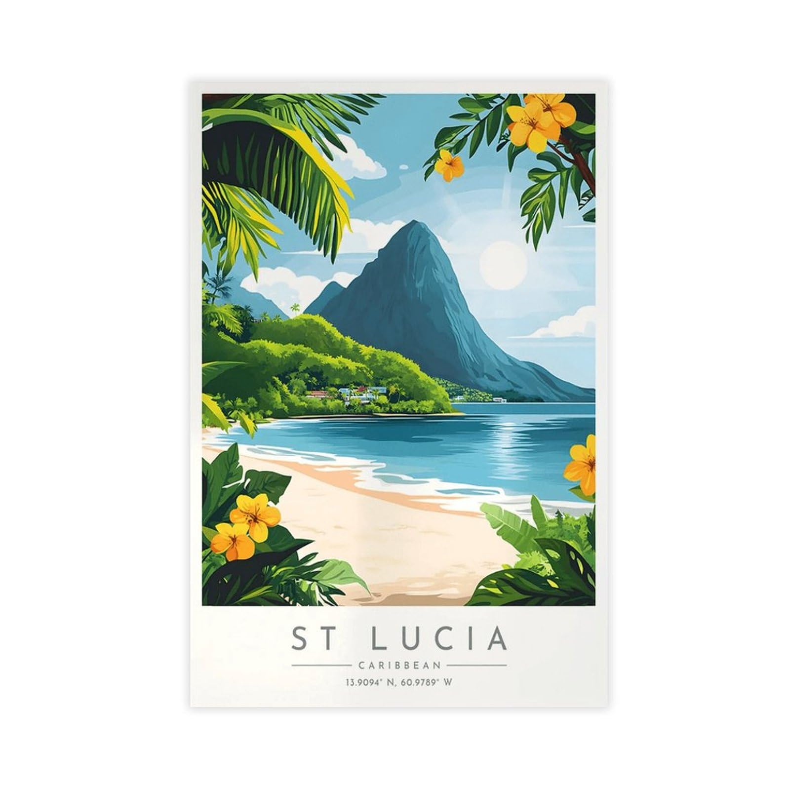 Wlqzfrwv St Lucia Travel Poster - Caribbean Canvas Poster Bedroom Decor Landscape Office Room Decor Gift 20X30inch(50X75cm)