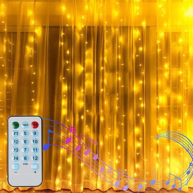 Curtain Lights for Bedroom,2M X 2M Christmas Window Curtain Lights Waterfall Hanging Backdrop Light Battery Powered Icicle Lights, Music Activated for Gazebo Indoor Decor