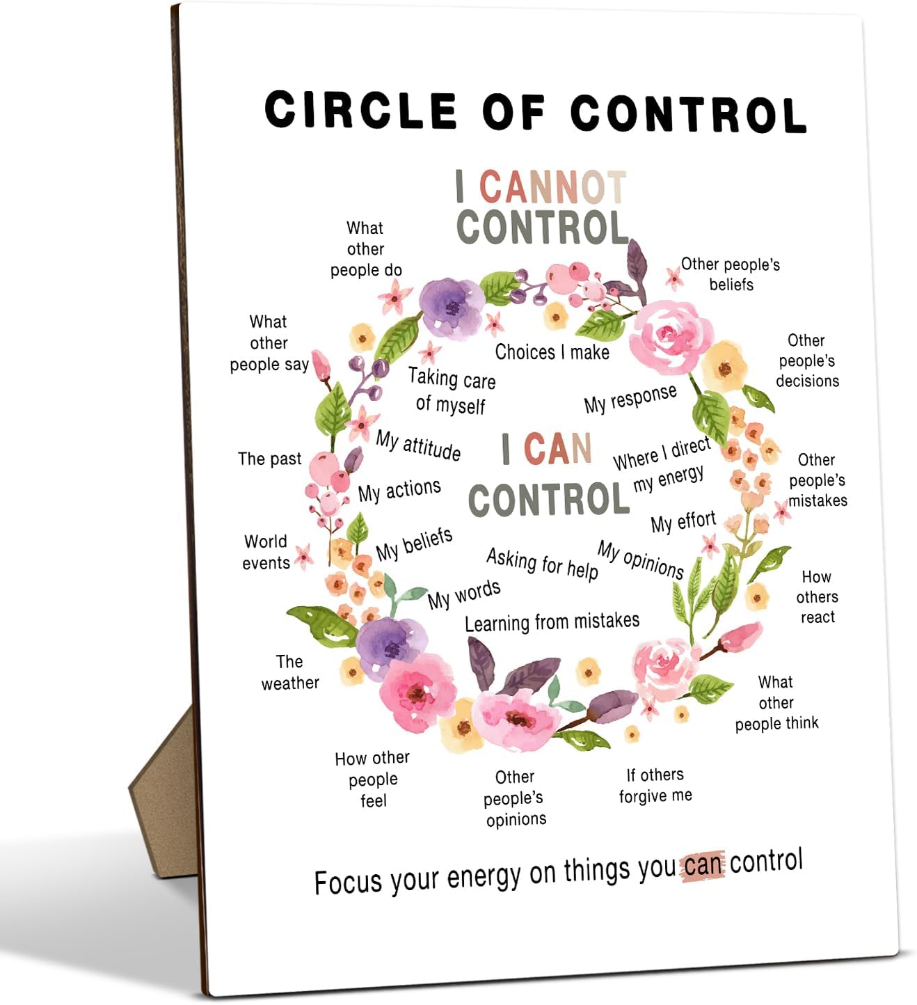 Mental Health Desk Decor, Circle of Control Wooden Sign Gifts for Family Friends, Home Living Room Homeschool Counseling Office Tabletop Decor, 8 x 11 Inches -A028