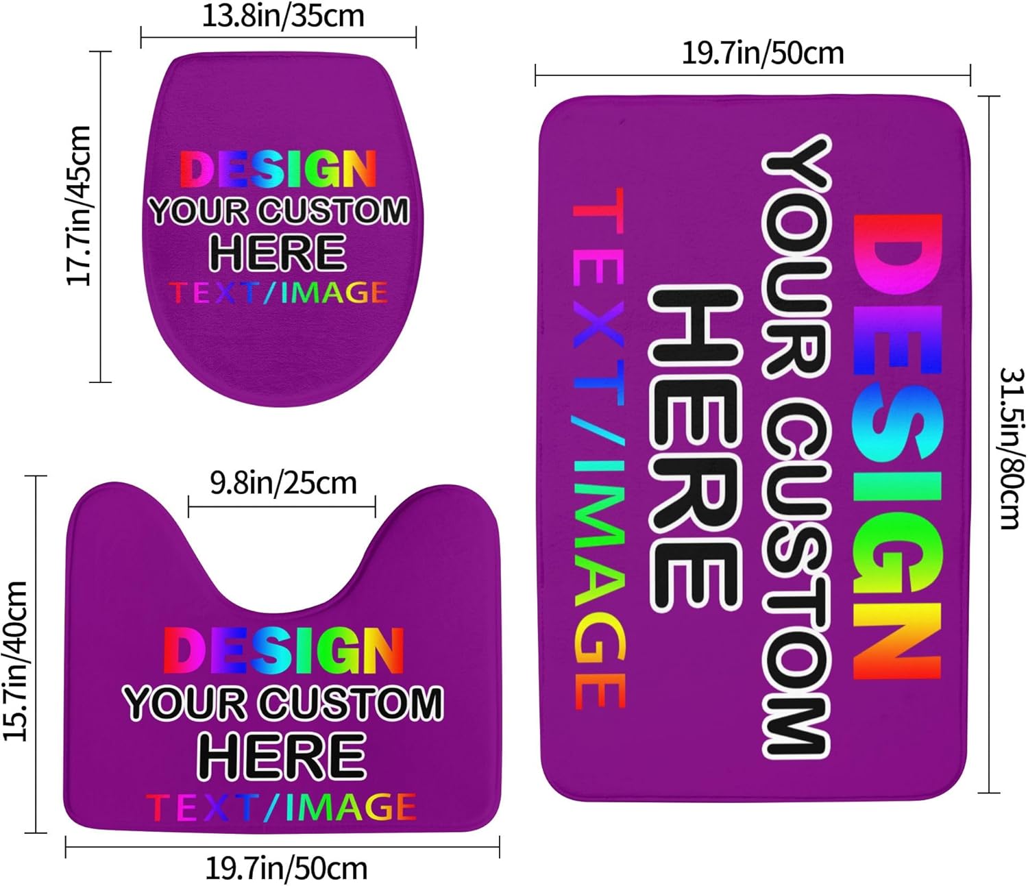 Custom 13 Piece Bathroom Rugs Set, Customized Contour Mat Toilet Lid Cover, Personalized Design Bathroom Mat for Home Decor
