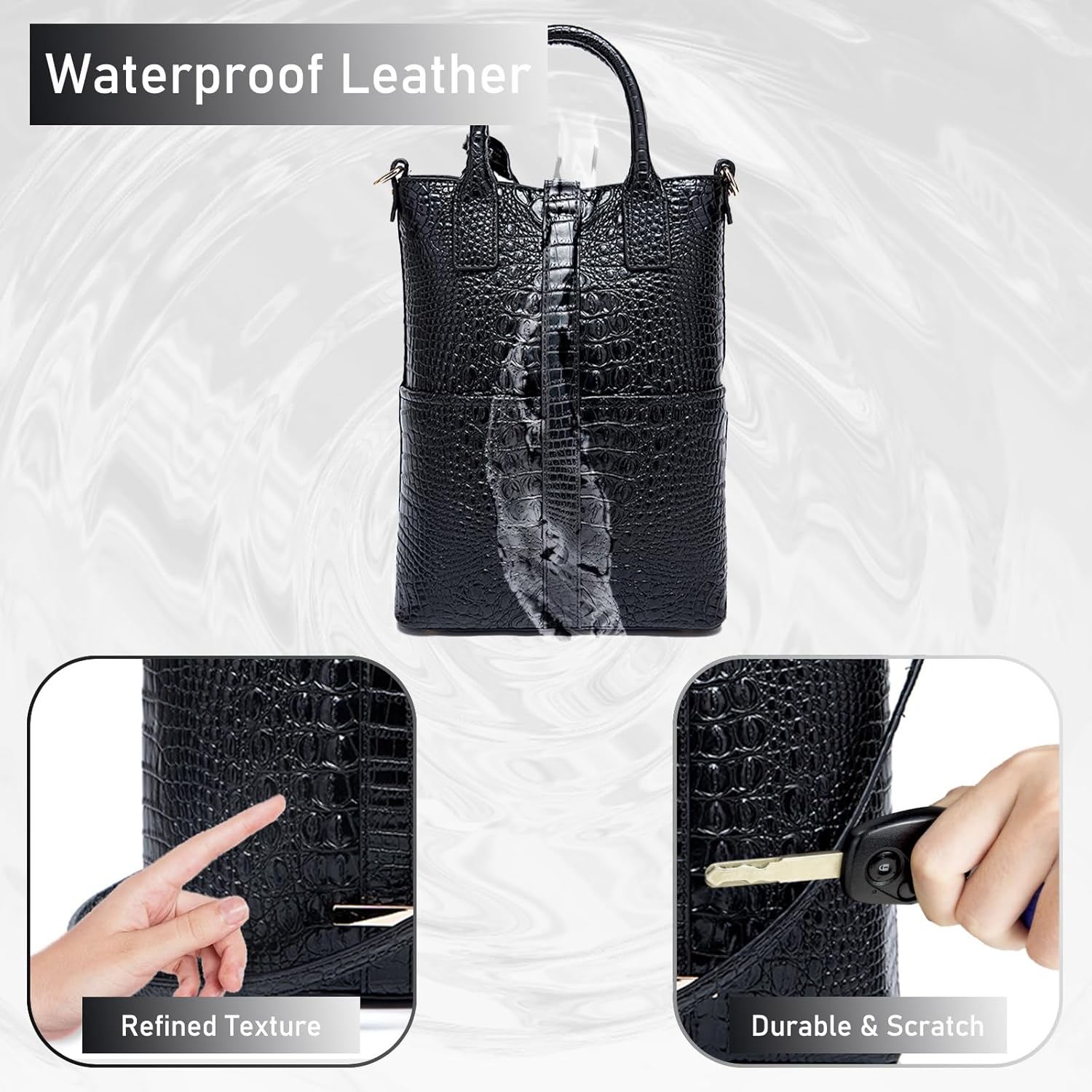 Elegant Women Crocodile Tote Bag Trendy Office & Work Purse Classic Leather Handbag with Shoulder Strap - Image 6