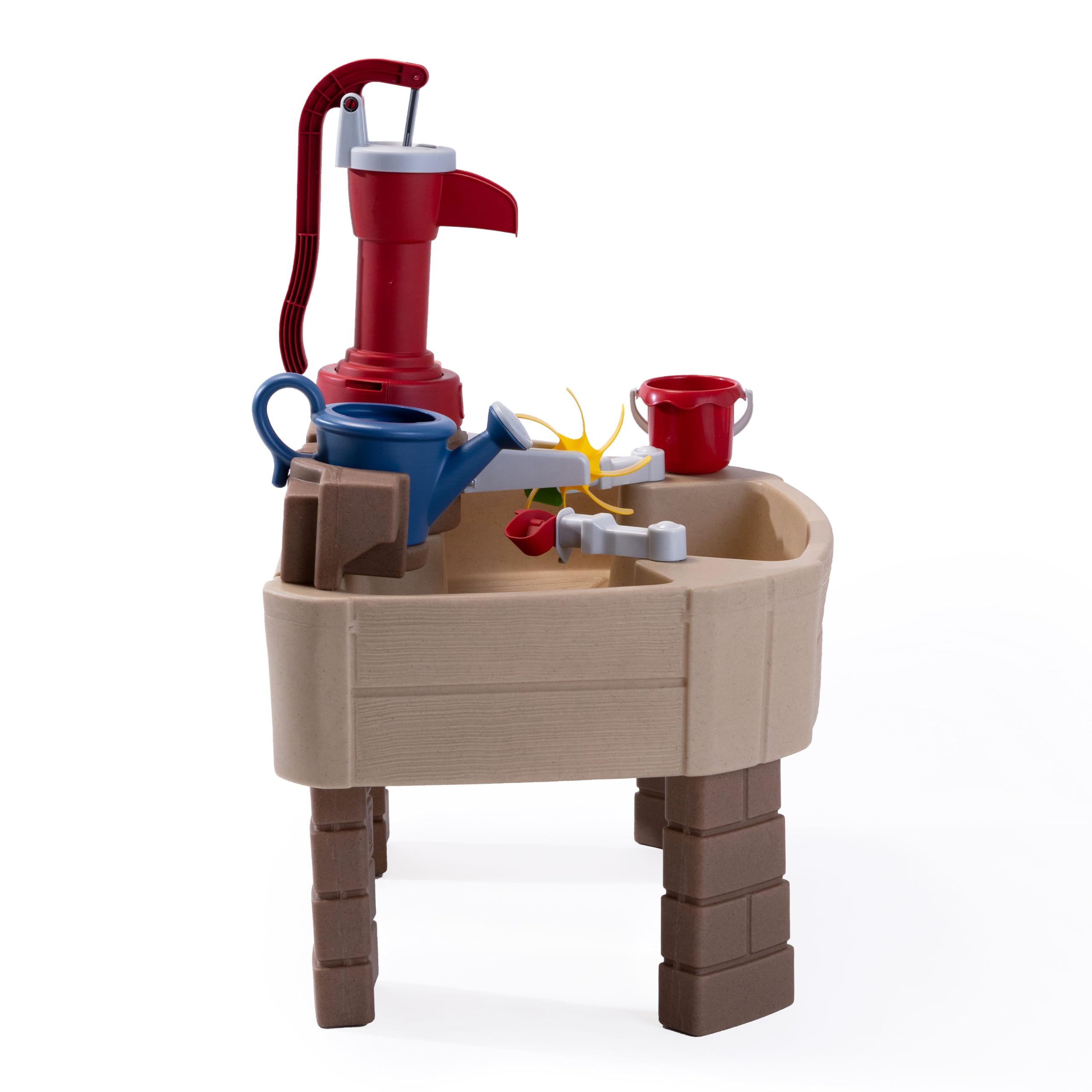 Step2 Pump & Splash Discovery Wasserspieltisch mit Pumpe | Wassertisch aus Kunststoff für Kinder in Graun & Rot | Wasser Spielzeug für den Garten mit 8-teiligem Zubehörset