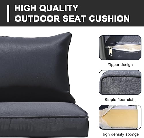 Miniatura 5 de Jadoxy Cojines de asiento profundo para sillas de exterior, impermeables, para respaldo y asiento profundo para muebles de jardín y patio (negro y