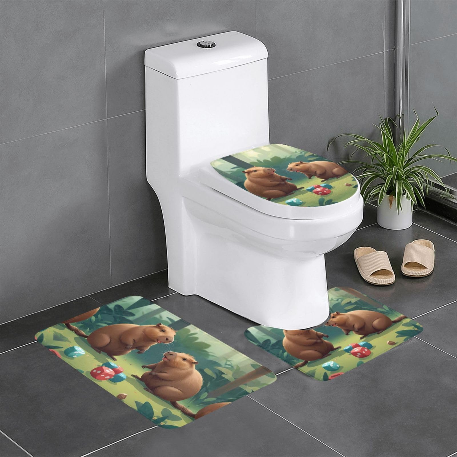 Tapis de salle de bain capybara antidérapant ensemble 3 pièces sécurité