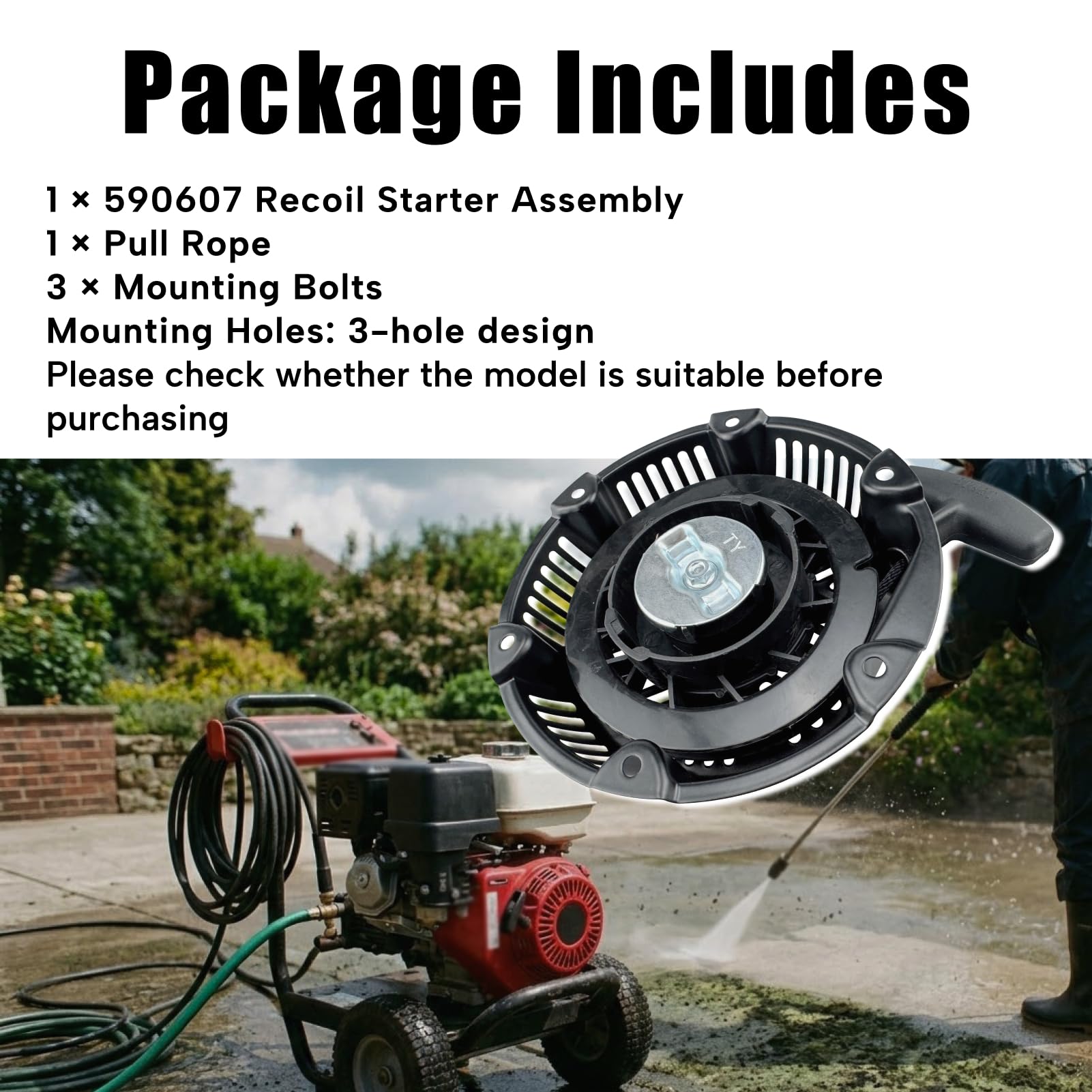 590607 - Conjunto de arranque de retroceso de repuesto para Briggs & Stratton 5 hp, 6.5 hp 163 cc 208 cc, se adapta a Craftsman 196 cc 208 cc Pull Start se adapta a generadores específicos