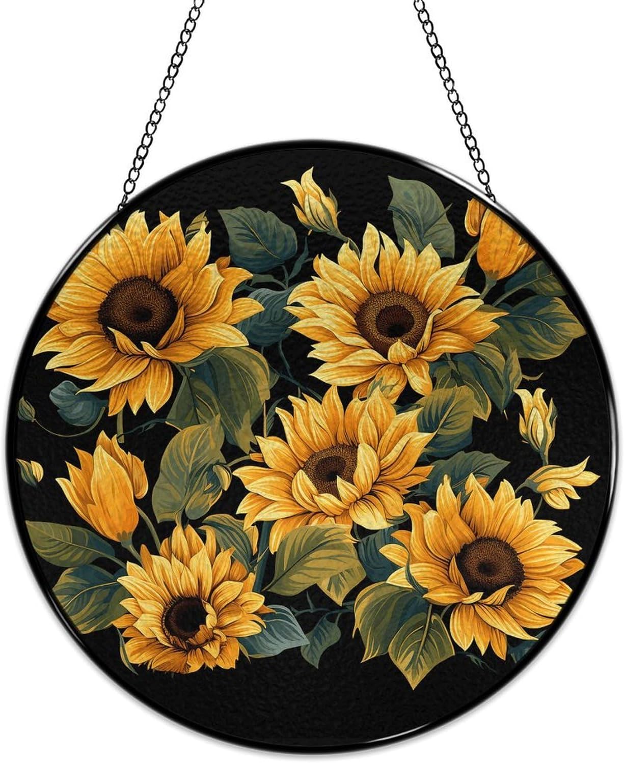 Stained Glass Window Hanging 30x30cm Window Suncatcher Glass Panel with Metal Chain Sunflower Thank You for Brightening My LifeSun Catchers Wall Art Home Decor Gift for Women Mother's Day