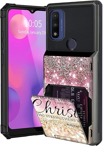 FUYOCWE Funda tipo cartera para Motorola Moto G Pure con 5 tarjeteros funda abatible con diseño de I can do all things through Christ doble capa de