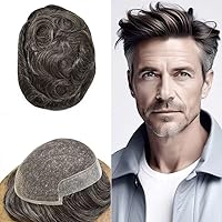 Vista 22 de FACE MIRACLE - Tupé frontal de encaje francés para hombres, sistema de reemplazo de cabello humano de encaje con pieza de pelo de poliuretano