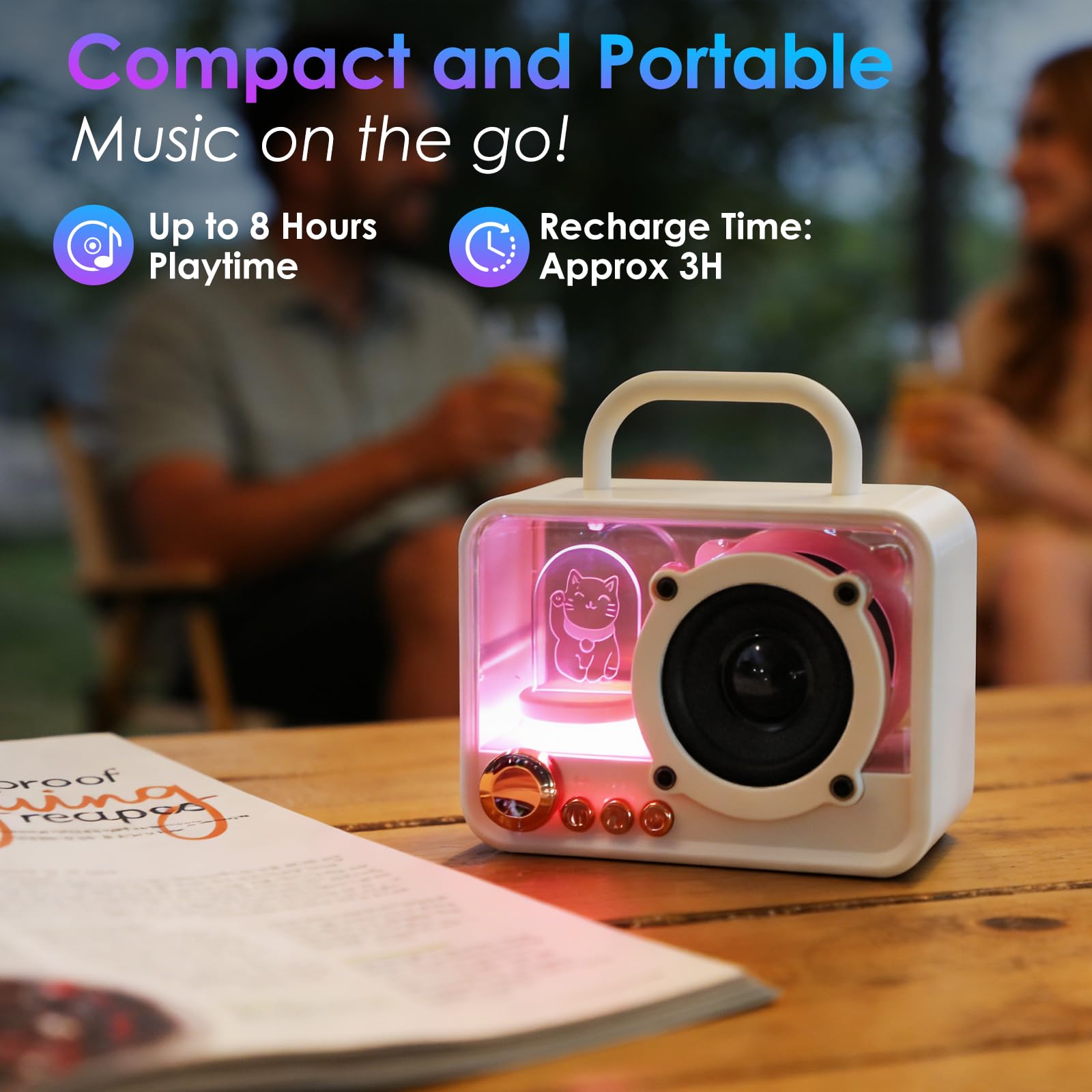 Tragbarer Bluetooth-Lautsprecher mit RGB-Lichtern, Stereo-Sound, druckvoller Bass, Mini-Bluetooth-Lautsprecher, niedlicher Mode-Stil für Küche, Schreibtisch, Schlafzimmer, Büro, Party
