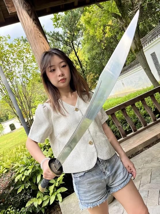 LOONGSWORD Wushu Dao 41 Chinese Broadsword, Hand-Forged 7Cr17MoV Steel, Cord-Wrapped Wood Grip, Wood-Core Leather Scabbard, Alloy Fittings for Forms Practice, Stage Display & Collectors