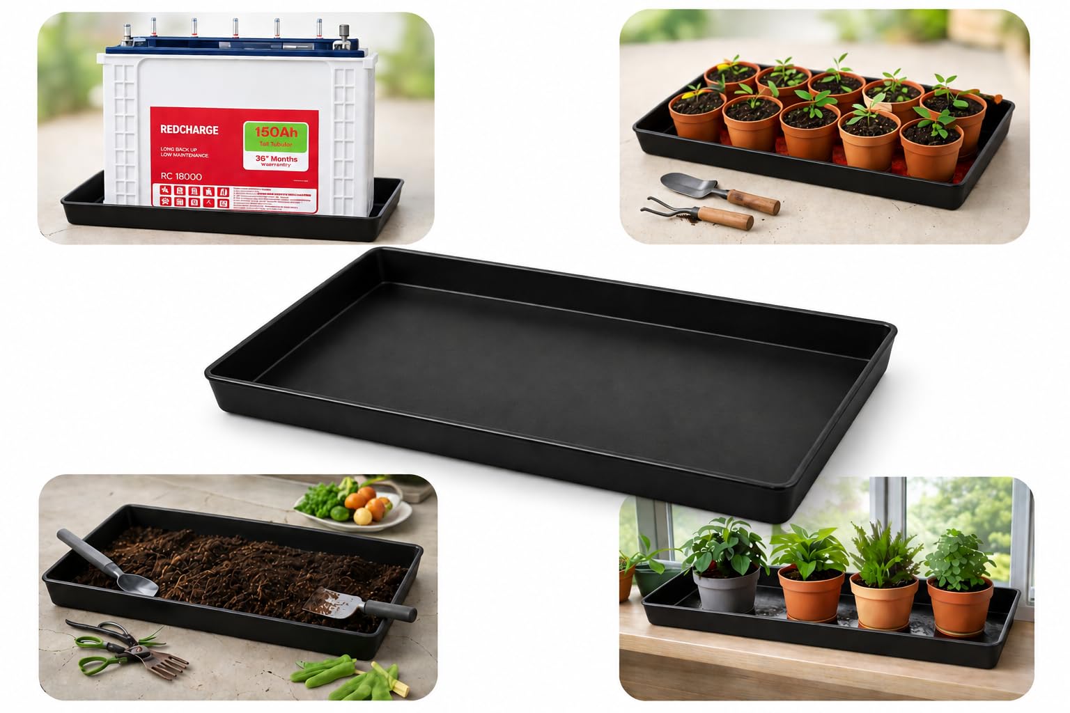 Tovokart Inverter Battery Tray [ONLY for Tall Tubular Battery] Rectangular Shape for Placing Under The Battery for Safety and Protection of Floor from spillage. (Black Colour)-image-15