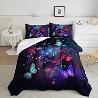 Vista 101 de Black Blue Butterfly Comforter Set for Girls Women,Boho Butterfly Sun and Moon Mandala Printed Bedding Set with 2 Pillowcases(Black Blue Twin)